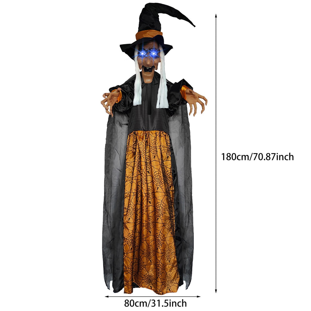 ZTTD Life Size Hanging Witch Halloween Decor (71 Inches) | Sound & Touch Activated Talking Halloween Decorations | Witch Props Excellent Choice for Haunted House | Indoor & Outdoor Animated Prop