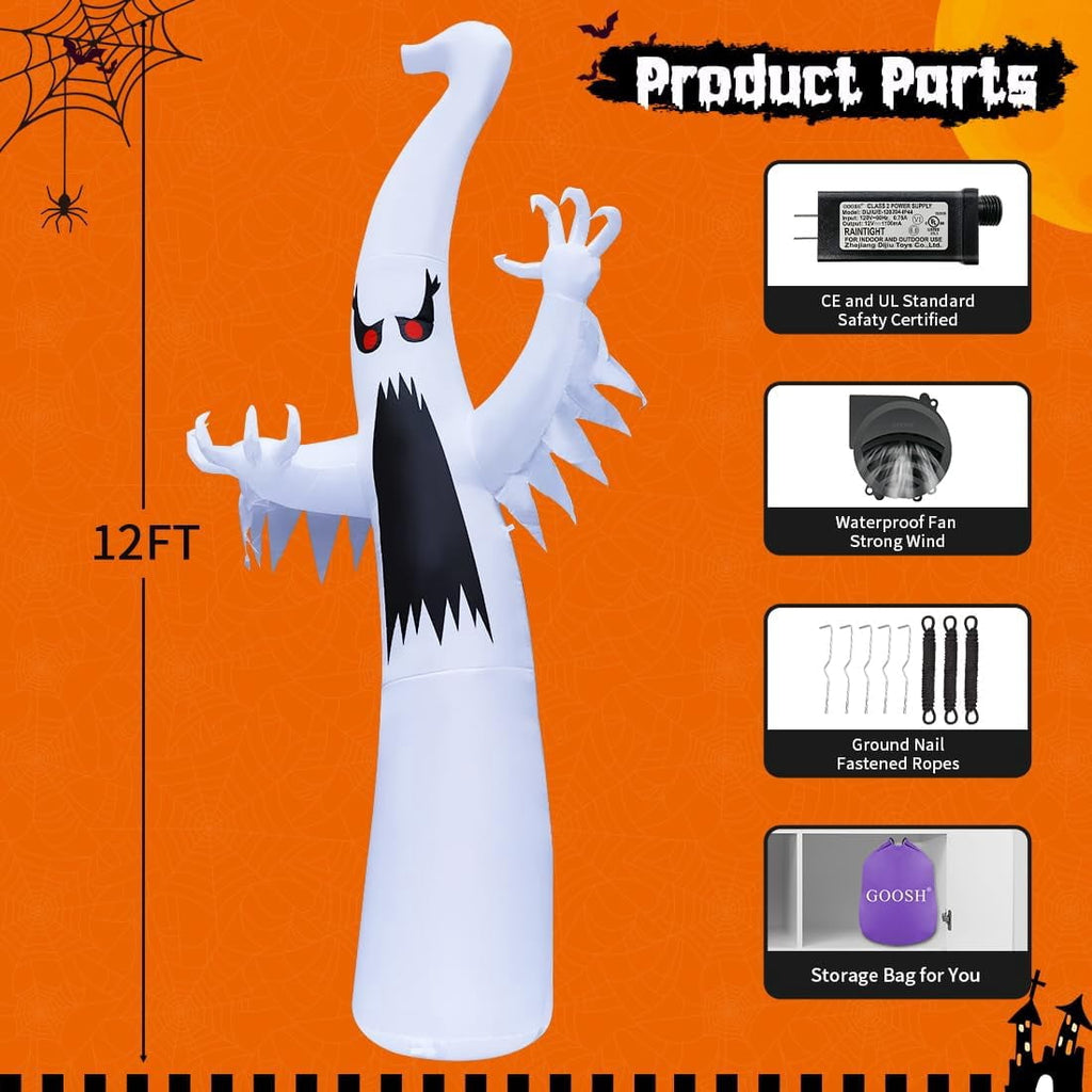 GOOSH 6 FT Height Halloween Inflatable Outdoor Colorful Dimming Ghost, Blow Up Yard Decoration Clearance with LED Lights Built-in for Holiday/Party/Yard/Garden