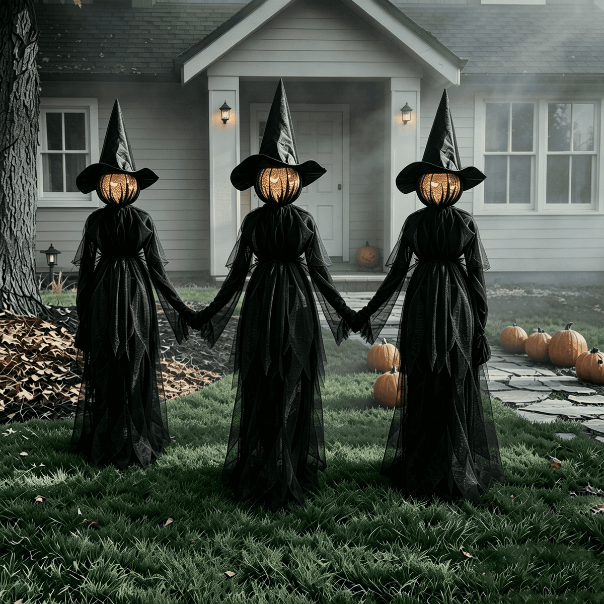 3PCS Halloween Holding Hands Screaming Witches Sound Decorations,Large Light Up Holding Hands Screaming Witches Decor for Home Outside Yard Lawn Garden Party Decoraciones