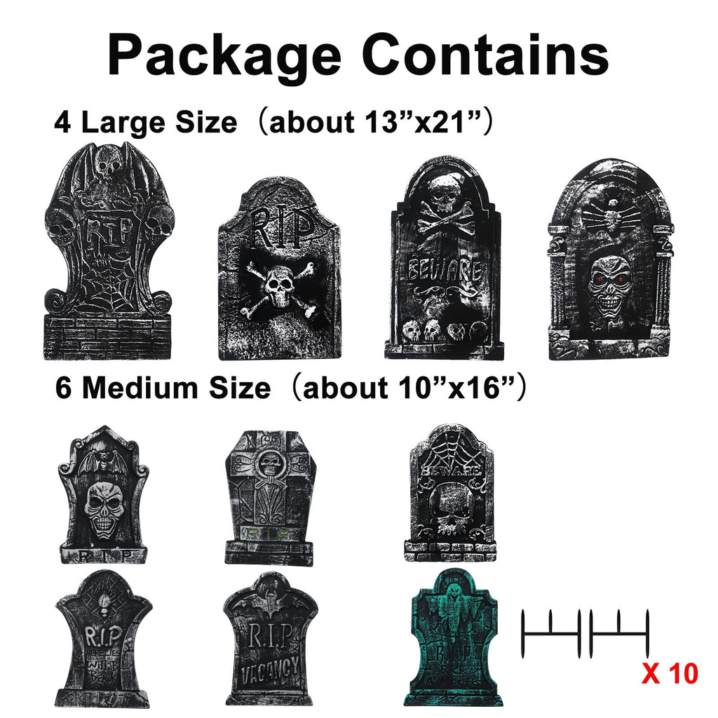 Gamexcel 3-Pack Large 17" Halloween Foam RIP Tombstones with Stakes - Graveyard Lawn Decorations for Spooky Haunted House Decor