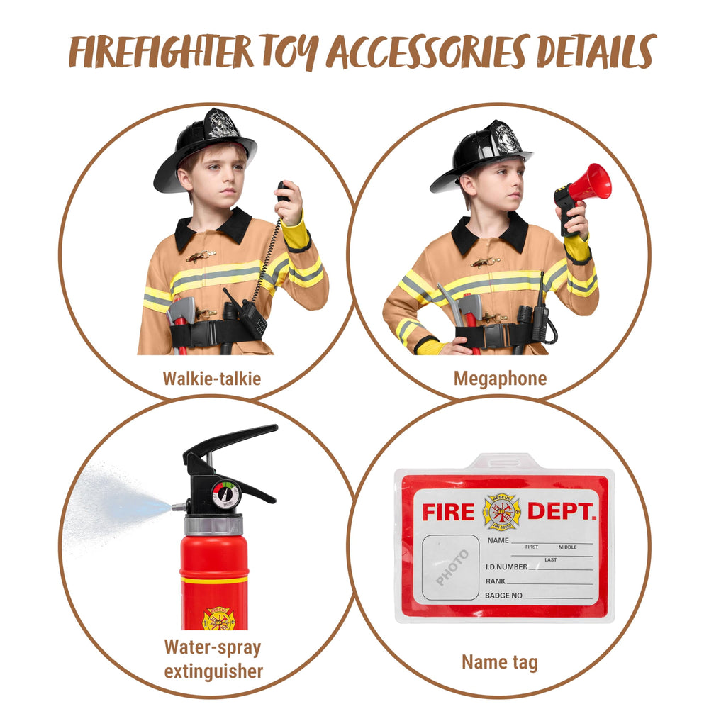 Joyfy Halloween Kids Fireman Costume, Firefighter Costume for Boys Toddler Halloween Party Dress Up 3-7 Years