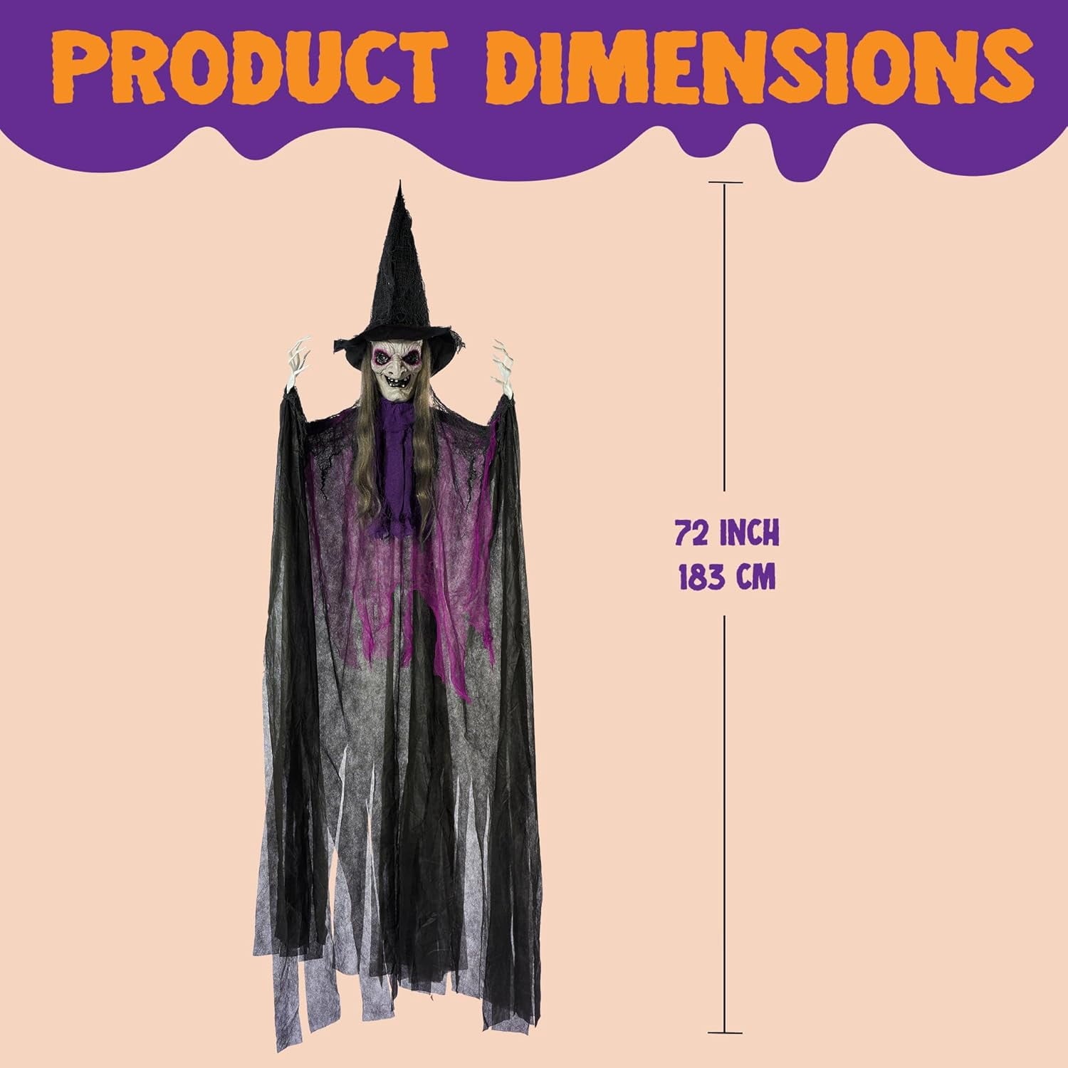 Joyfy 47" Halloween Decorations Outdoor,Life Size Animated Witch Scary Decorations Halloween Motion Activated Witch with LED Eyes & Sound,Haunted House Decor