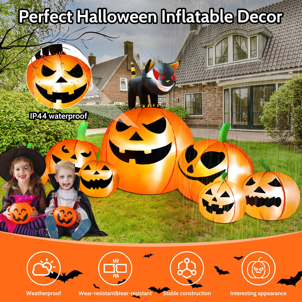 Yexmas 8.7ft Halloween Inflatables Pumpkins 7 Blow Up Decor with Witches Hat, Built-in LED Lights for Halloween Party, Yard, Garden, Lawn