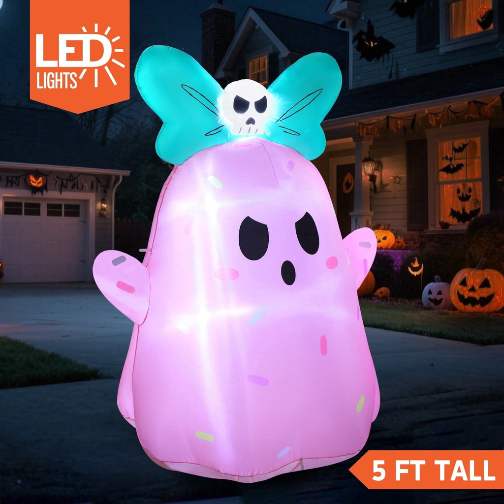 Joyfy 5Ft Halloween Inflatable Pumpkin Ghost with Colorful LED Lights,Halloween Blow Up Cute Decor for Indoor Outdoor Holiday Yard Decoration