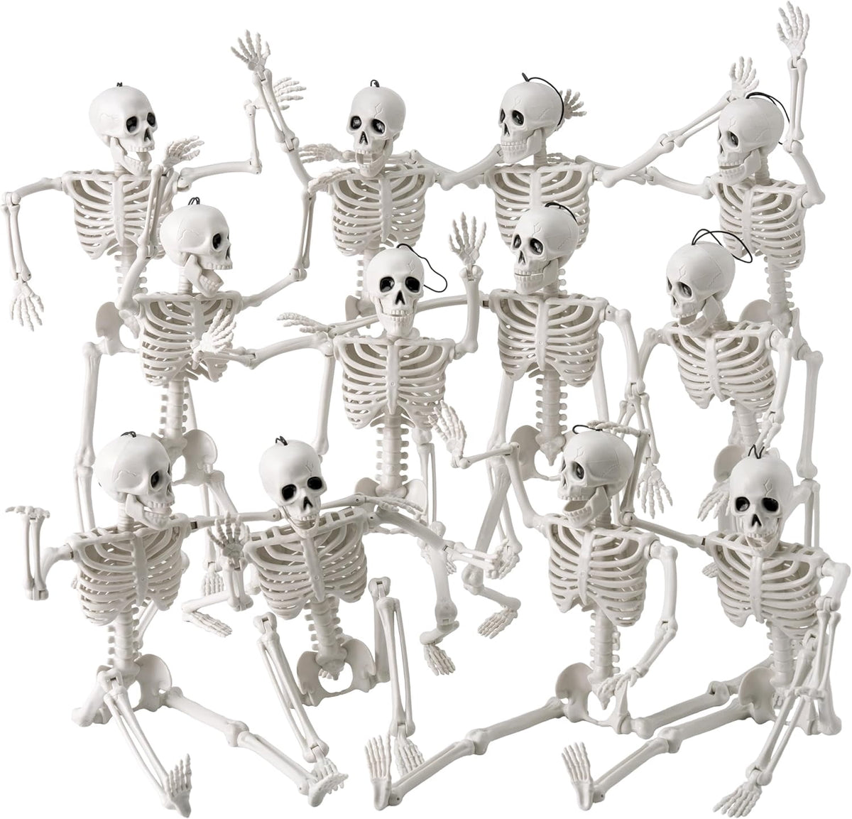 Joyfy 5 Pcs Halloween Skeleton Decorations,16 inch Full Body Poseable Skeleton with Movable Joints for Halloween Indoor Outdoor Party,Graveyard,Haunted House Accessories,White