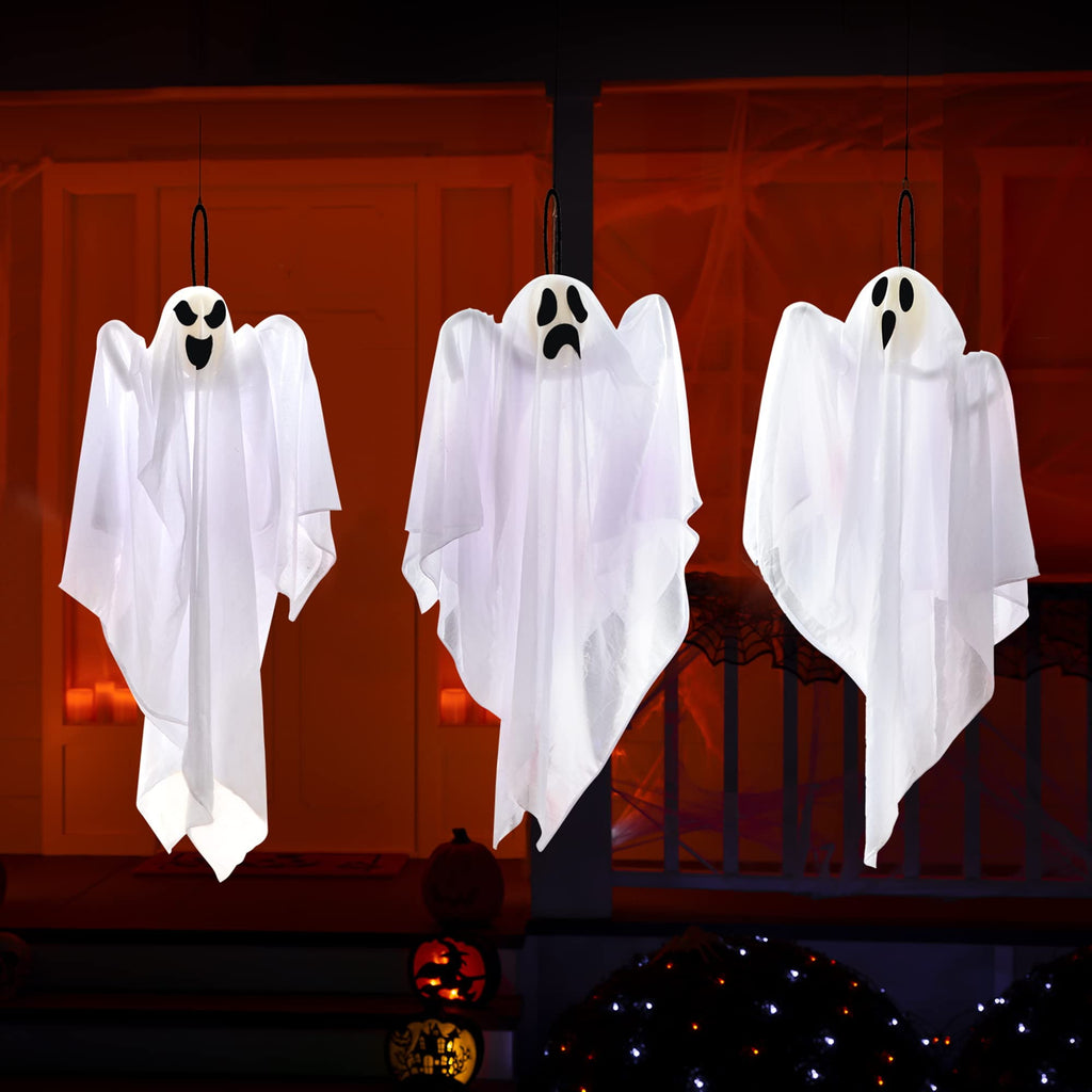 Joyfy 3 Pack Halloween Hanging Ghosts Decorations,27.5" Cute Scary Flying Ghosts Outdoor Hanging Halloween Decorations Yard Decorations