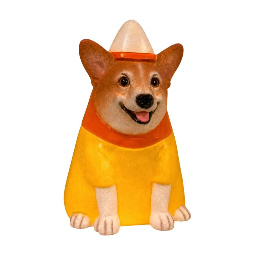 Halloween Dog Greeter - Frenchie 7.9in Resin Witch Dog with Light-Up Pumpkin, Spooky Fall Decor, Indoor Outdoor Tabletop Decoration