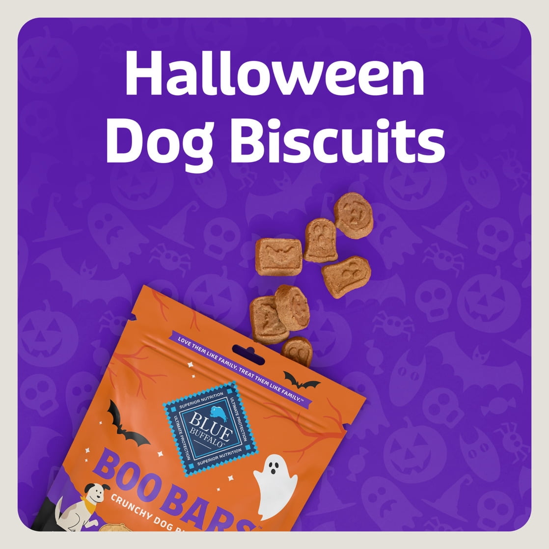 Blue Buffalo Boo Bars Crunchy Halloween Dog Biscuits Pumpkin & Cinnamon Recipe 11-oz Bag