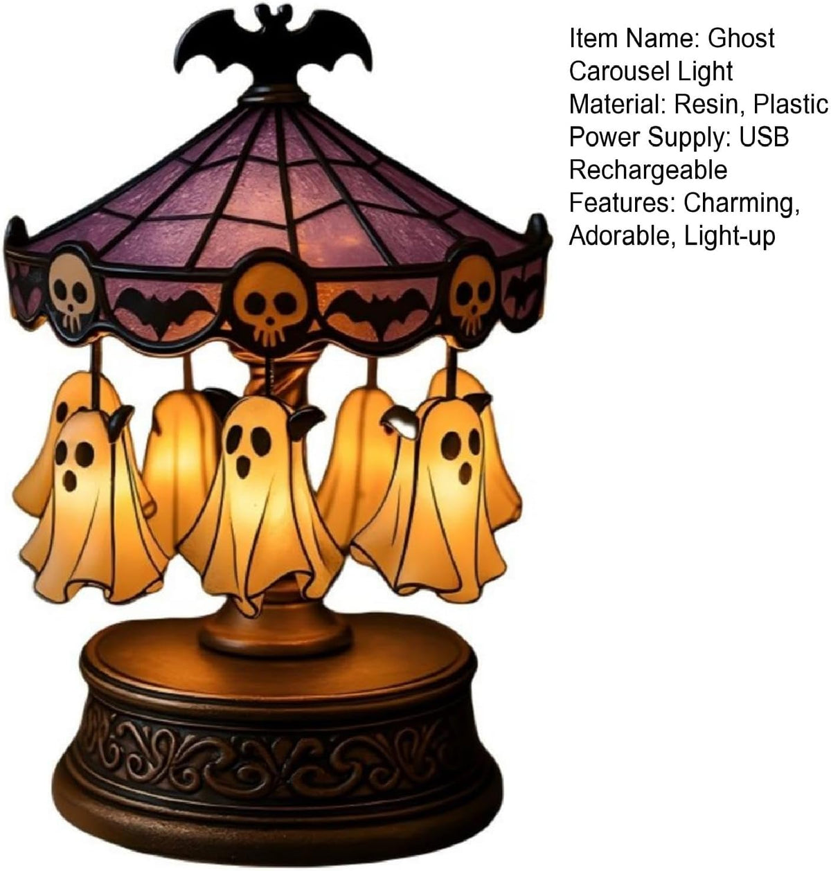 HaCpiu Halloween Ghost Carousel Night Light, Halloween Rotating Desktop Sculpture with LED Glow, Spooky Animated Tabletop Decoration for Indoor Holiday Accent