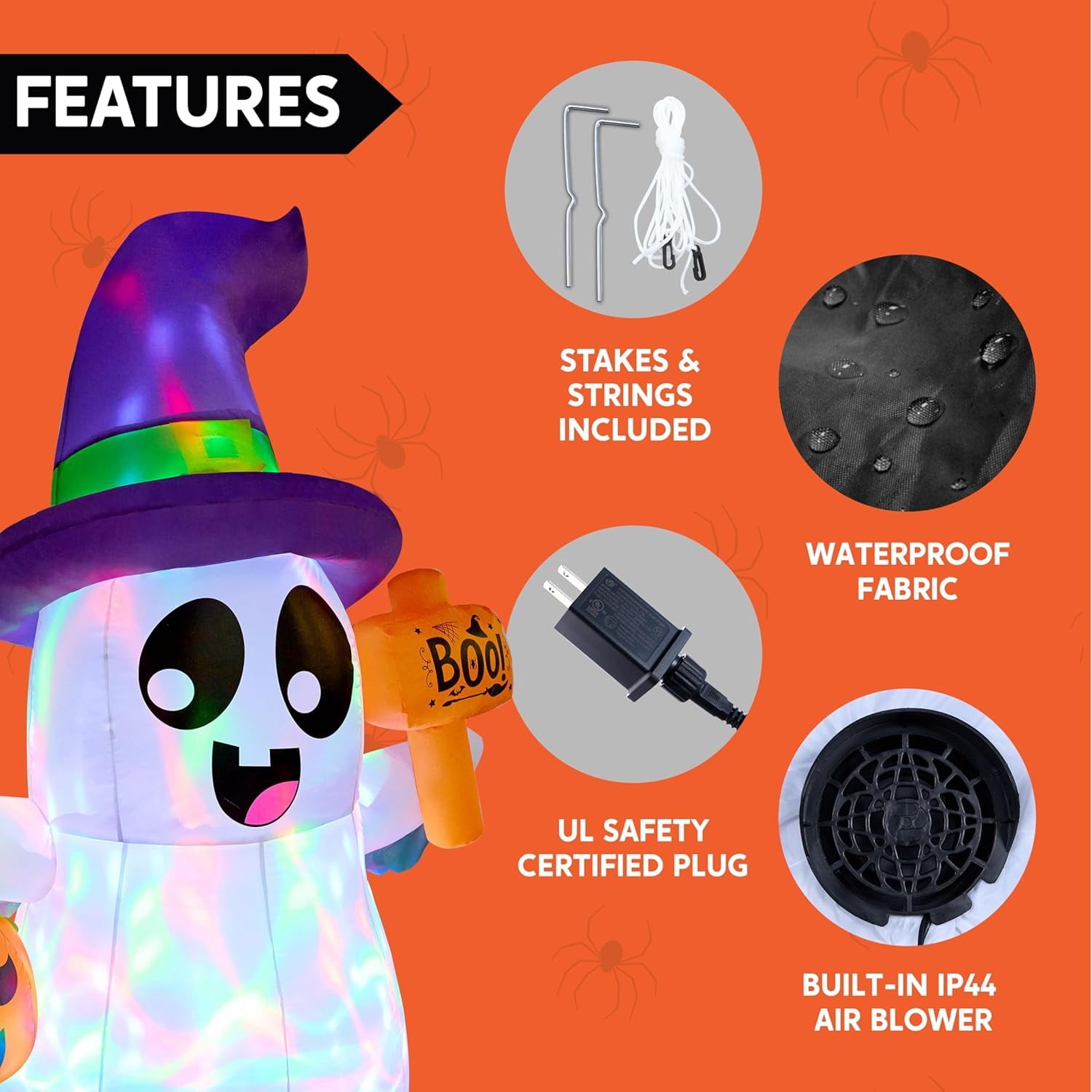 Joyfy 5Ft Halloween Inflatable Pumpkin Ghost with Colorful LED Lights,Halloween Blow Up Cute Decor for Indoor Outdoor Holiday Yard Decoration