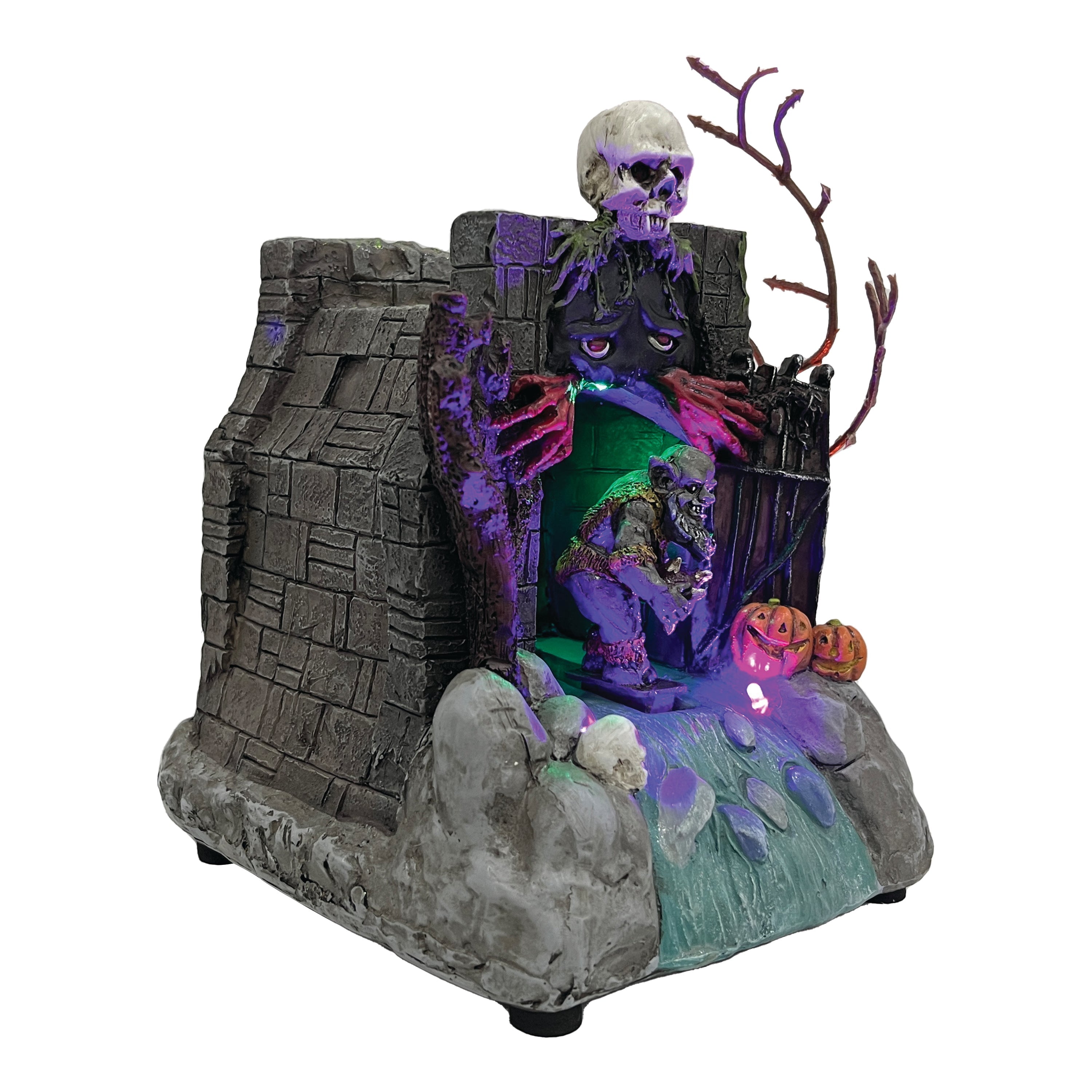 FG Square Animated Drainpipe Ghoul Halloween Figurine | Spooky Town Collection Accessories with Multi-Color LED, Motion and Sound for Halloween Decorations | 8.66 Inch
