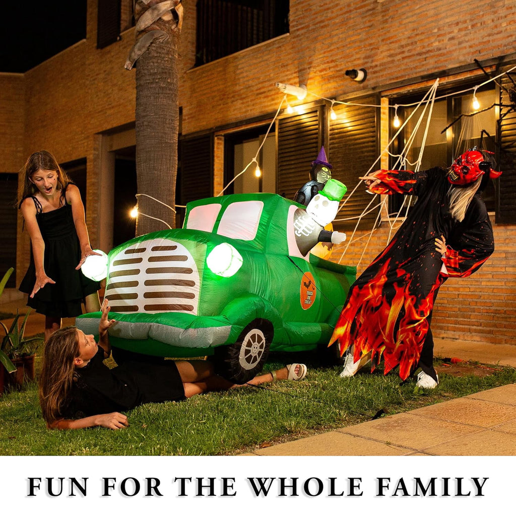 Zone Tech 7.5Ft Long Inflatable Ghost Car LED Lights Decor Halloween Outdoor Indoor Holiday Decorations : Giant Lawn Inflatable Garden Party Decoration and Halloween Blow up Green Car Yard Décor