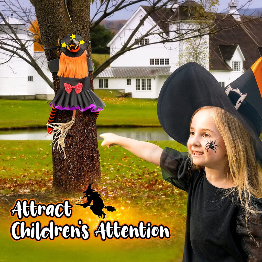DAKIMOE Halloween Decoration Outdoor Witches Crashing Into Tree with Colorful LED Lights Crashed Witch Props Halloween Hanging Decorations for Indoor House Outdoor Yard Patio Decor 44''x33'' Orange