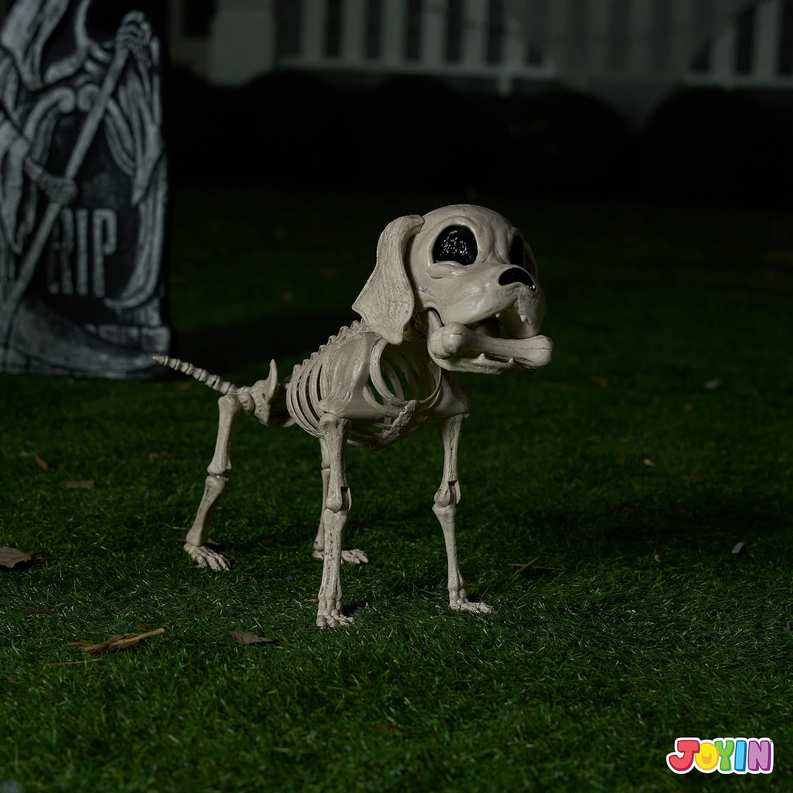 Joyfy 9.8 Inch Halloween Skeleton Dog Skeleton Halloween Decor,Pose-N-Stay Plastic Skeleton Bones with Posable Joints for Hallowmas Decoration Outdoor Haunted House Party