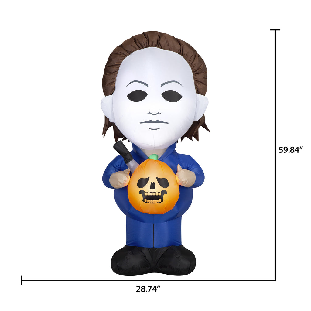 Airblown Halloween Yard Inflatables Light Michael Myers with Jack o' Lantern and Knife Universal, 5 ft