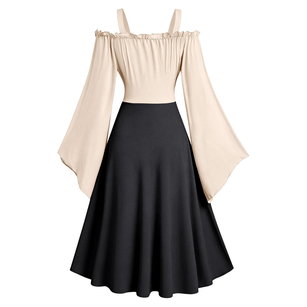 Gothic Dresses for Women Medieval Renaissance Halloween Costume Lace Up Corset High Low Ruffle Hem Square Neck Vintage Gown