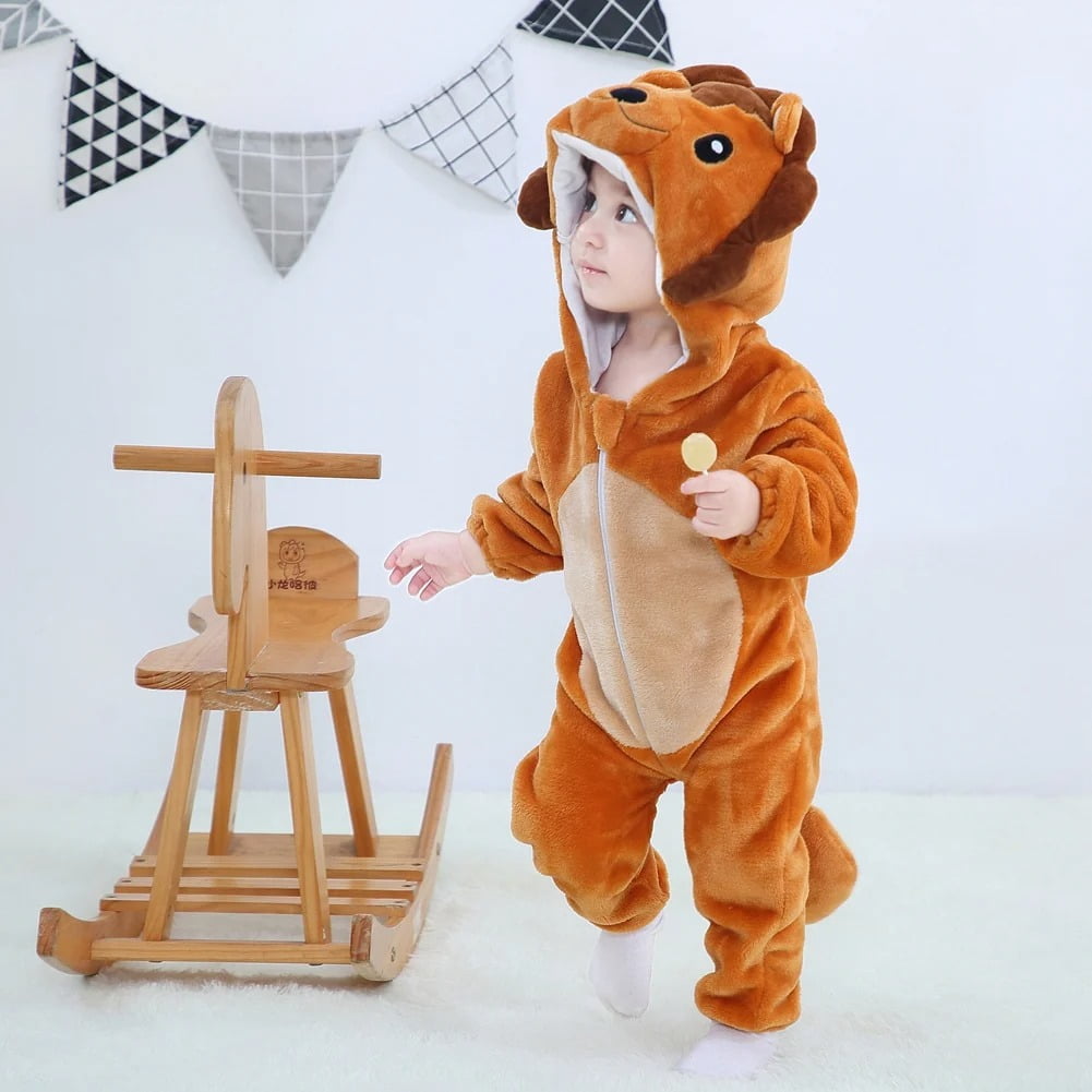 WIBACKER 0-3T Unisex Baby Animal Costume Winter Autumn Flannel Hooded Romper Christmas and Halloween Dinosaur Cosplay Jumpsuit
