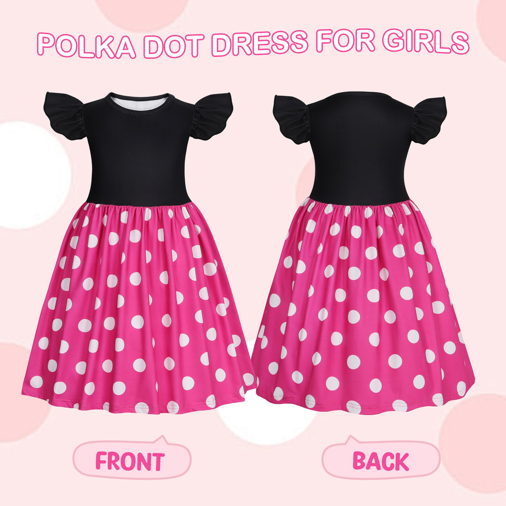 Benylion Toddler Girls Pink Polka Dot Dresses Birthday Party Fancy Dress Up Costume for 7-8 Years