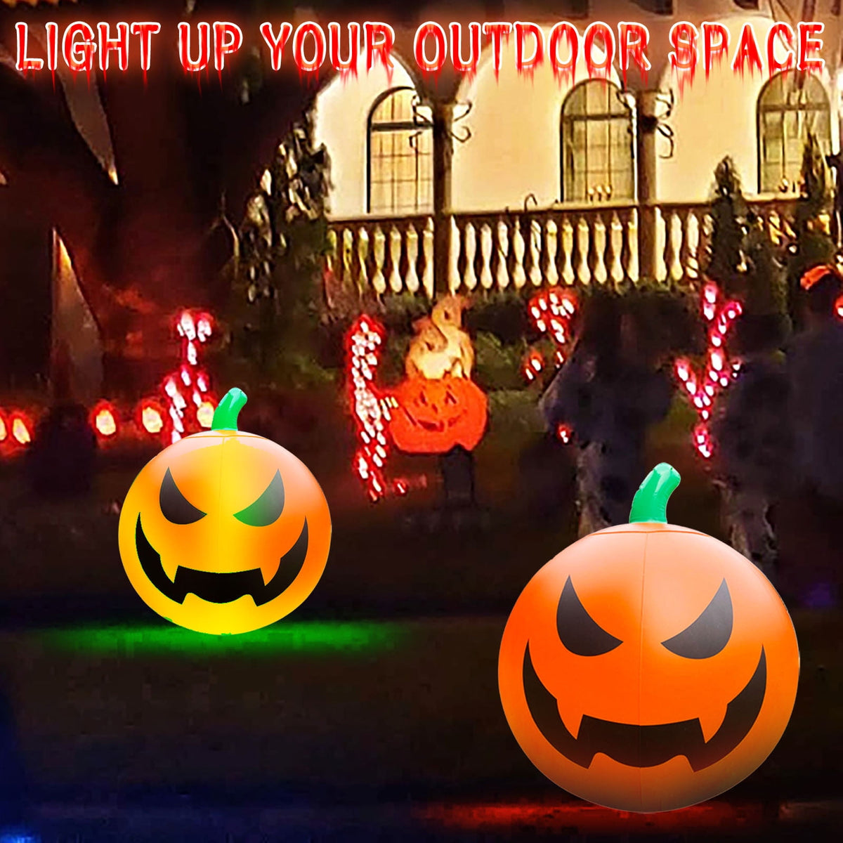 Sruoe Halloween Remote Control Luminous Inflatable Lantern Ball, 23.58In LED Color Changing Inflatable Ball Ornament for Patio Wall Tree Indoor Outdoor Party Decoration Halloween Inflatables