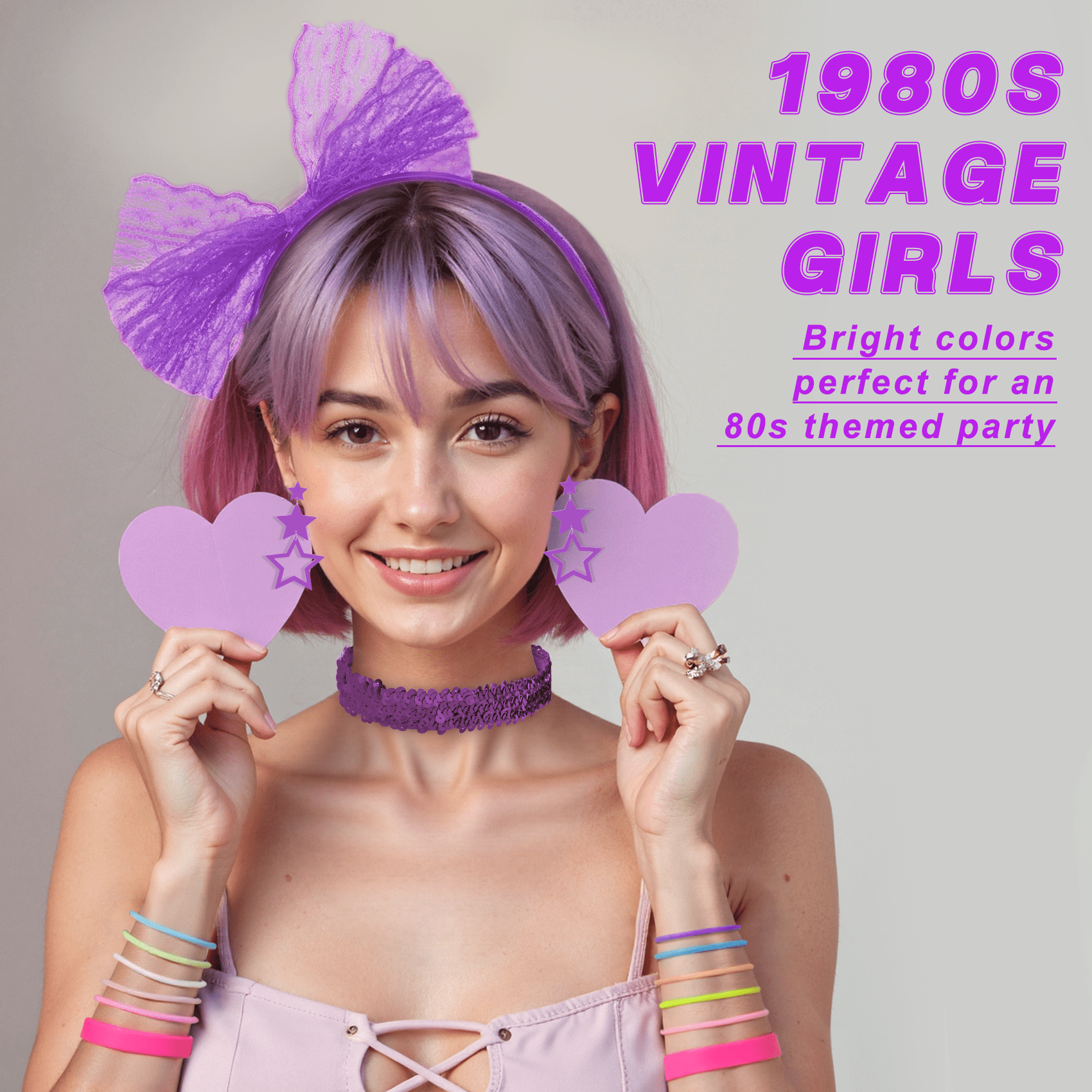 Loritta 80s Costumes for Women Outfit Accessories Set with Fishnet Gloves Leg Warmers Bags Tutu Skirts for Theme Party