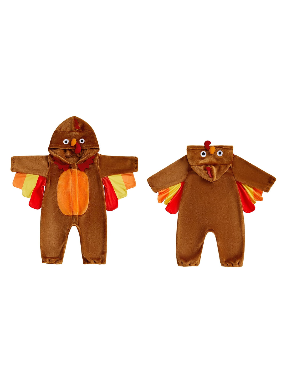 RUINIXCW Toddler Baby Girl Boy Thanksgiving Turkey Costume Kids Halloween Animal Costume Infant Baby Boy Girl Fall Winter Clothes Warm Flannel Romper Long Sleeve Hooded Zip Up Jumpsuit