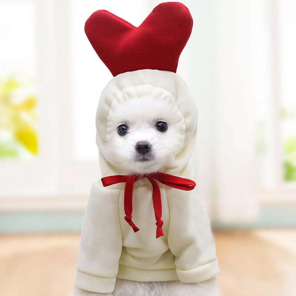 Winter Warm Plush Dog Hoodie, Heart‑Shaped Pet Cosplay Outfit for Small Dogs