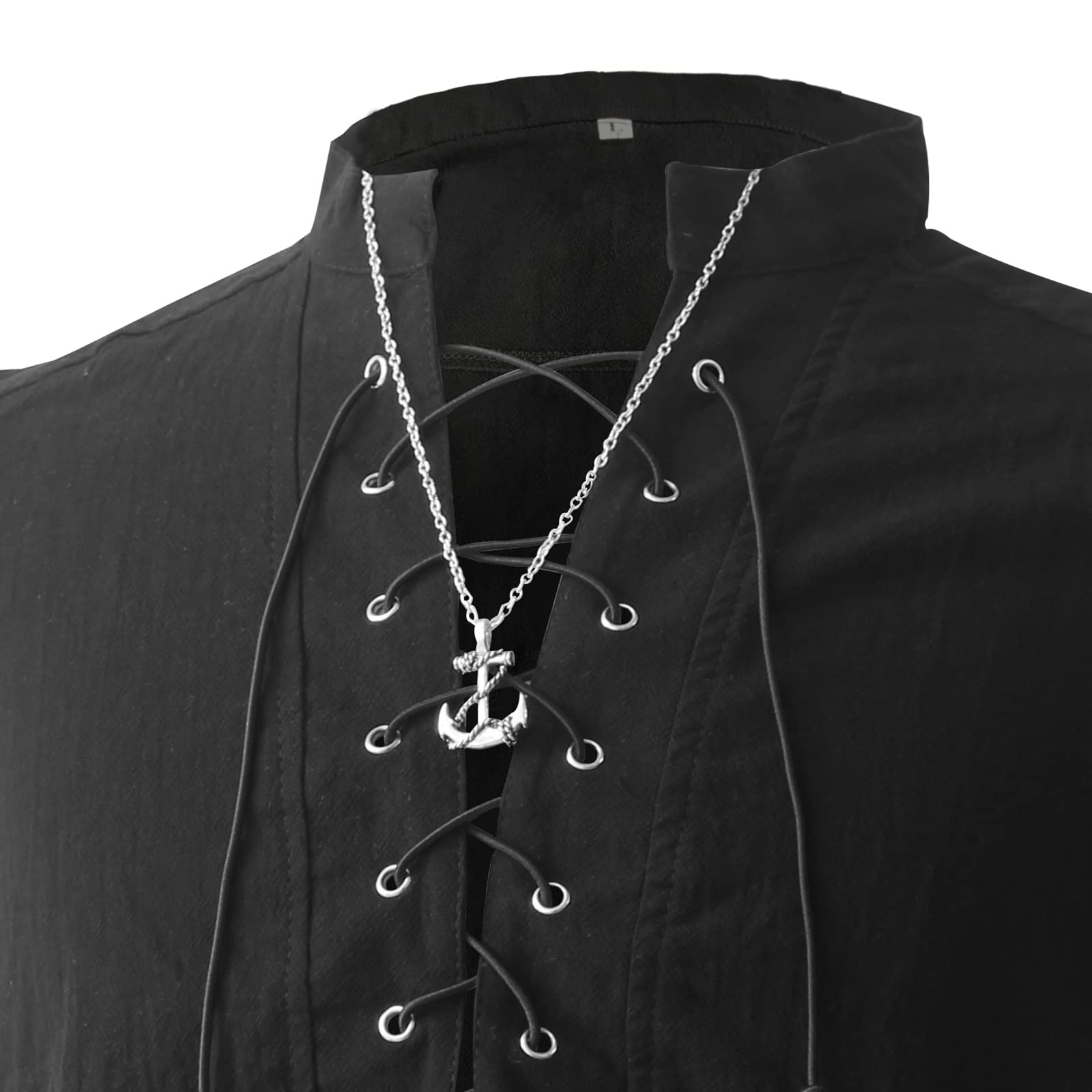 ATTBEA Mens Pirate Renaissance Costume Pirate Shirt Long Sleeves Medieval Viking Gothic Celtic Pirate Vest for Unisex Halloween Costume
