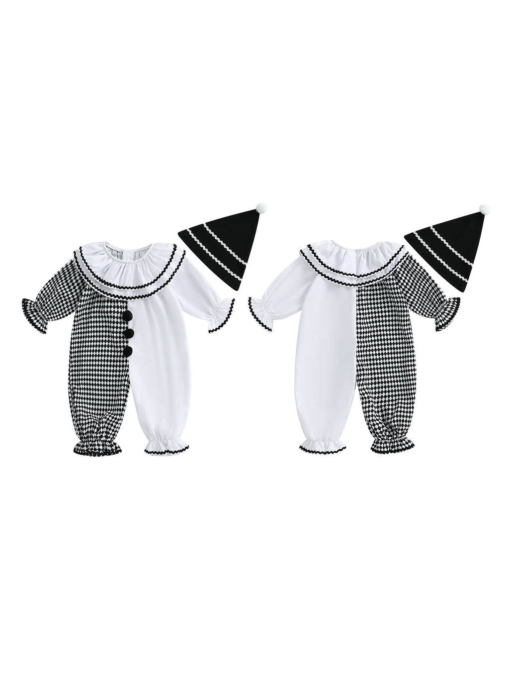 RUINIXCW Kids Toddler Baby Girl Boy Halloween Outfit Clown Costume Infant Baby Girl Boy Romper Birthday Photoshoot Outfit Contrast Color Long Sleeve Jumpsuit Hat