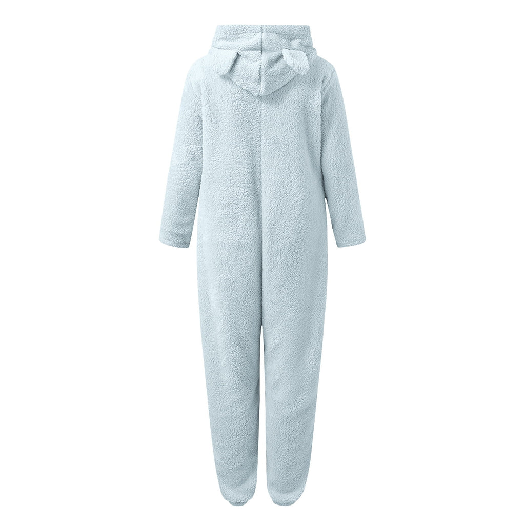 QATAINLAV Sherpa Fleece Jumpsuit for Women Winter Warm Fuzzy Onesie Pajamas Cute Cat Hooded Romper Casual Zip Up Overalls Sleepwear Black XL