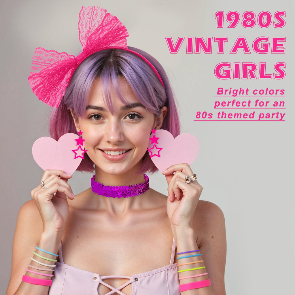 Loritta 80s Costumes for Women Outfit Accessories Set with Fishnet Gloves Leg Warmers Bags Tutu Skirts for Theme Party