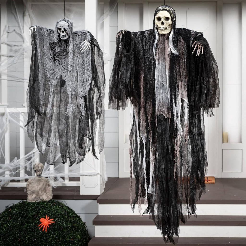 Joyfy 3 Pack Halloween Hanging Ghosts,Scary Skeleton Ghosts Grim Reapers Decorations for Halloween Indoor Outdoor Yard Home Decorations