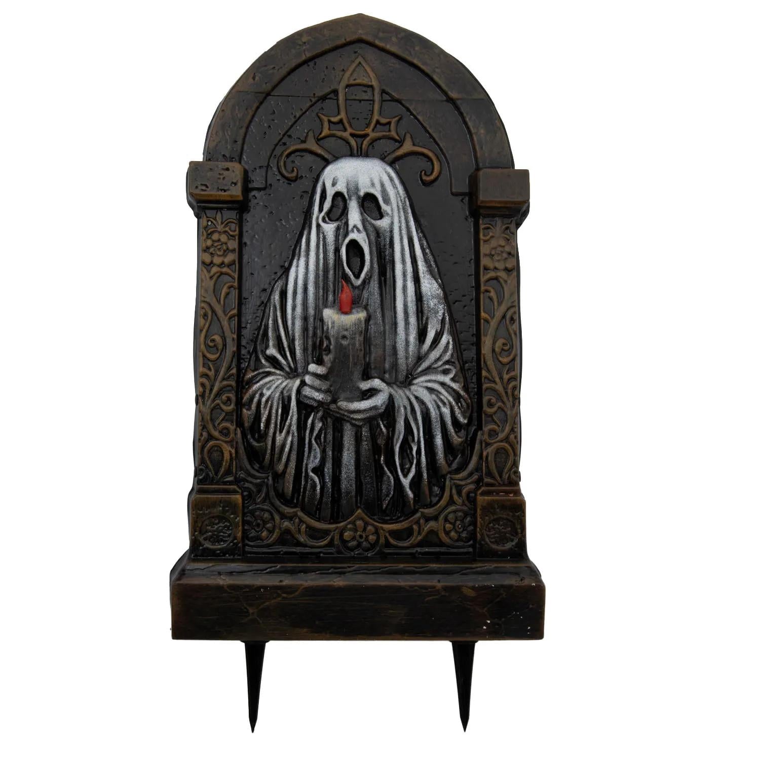 21" Tombstone with Ghost Holding a Candle Halloween Decoration