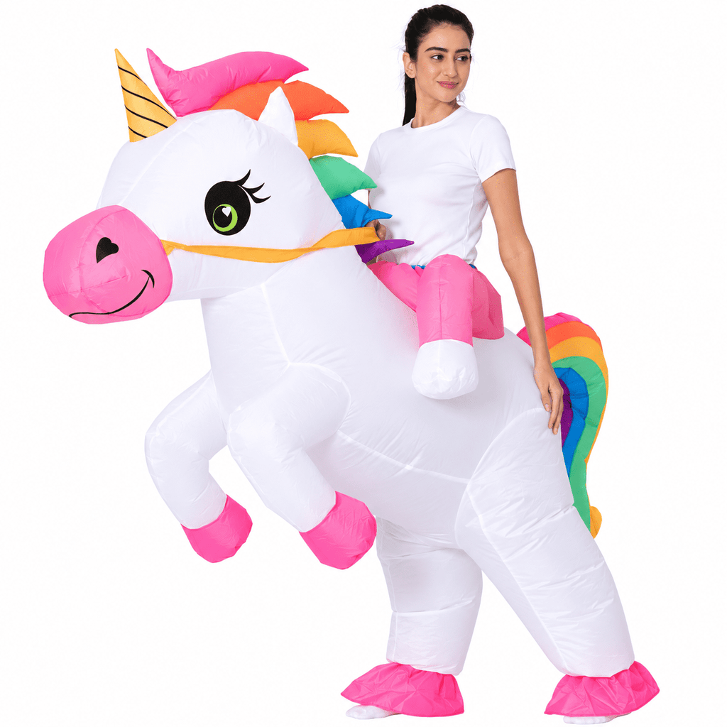 Inflatable Unicorn Costume for Adults, Funny Ride On Blow Up Costume for Men Women, Halloween Party Cosplay Outfit