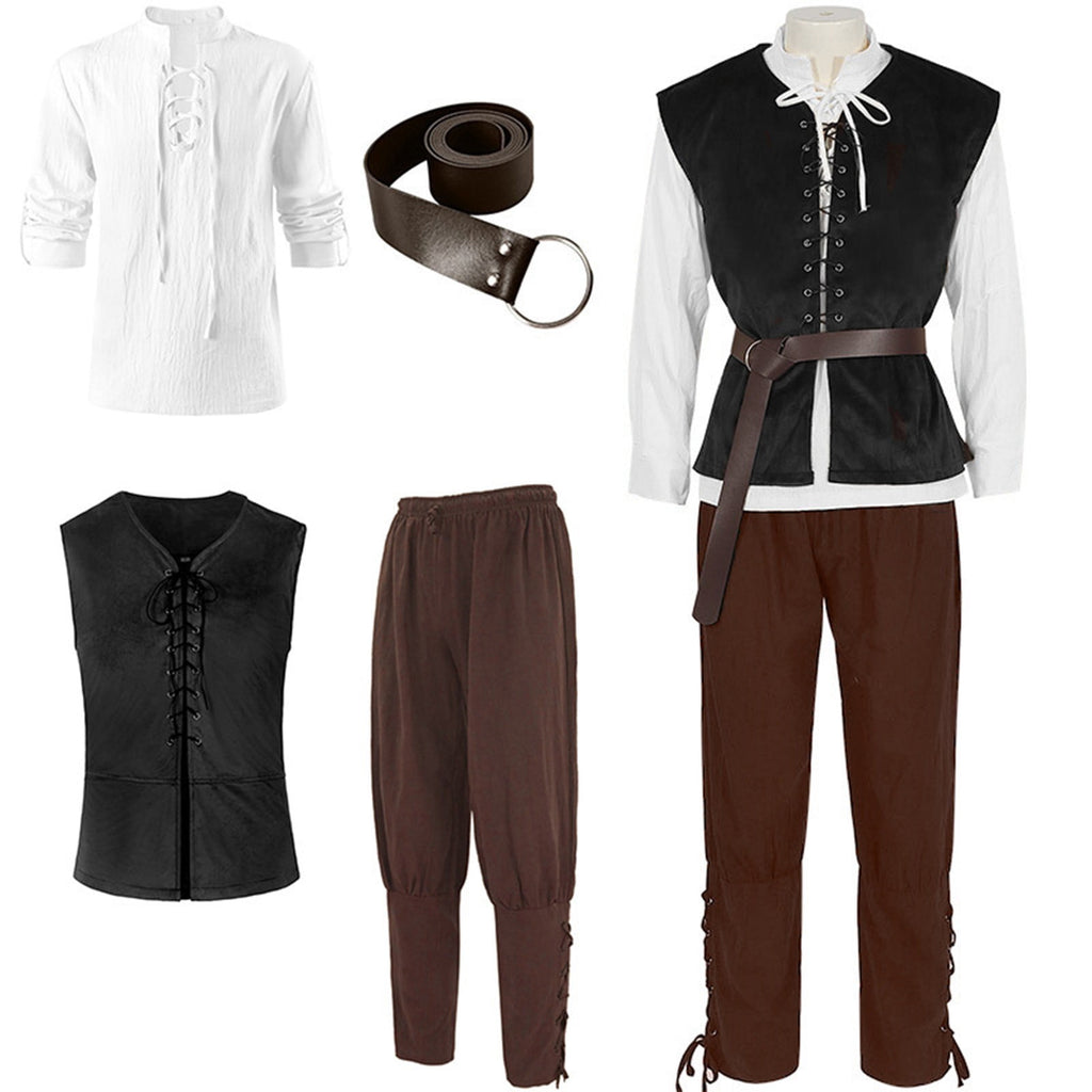 Ceisia Medieval Renaissance Outfit For Men Lace Up Waistcoat Long Sleeve Shirt Lace Trousers With Matching Belt Halloween Pirate Halloween Gift
