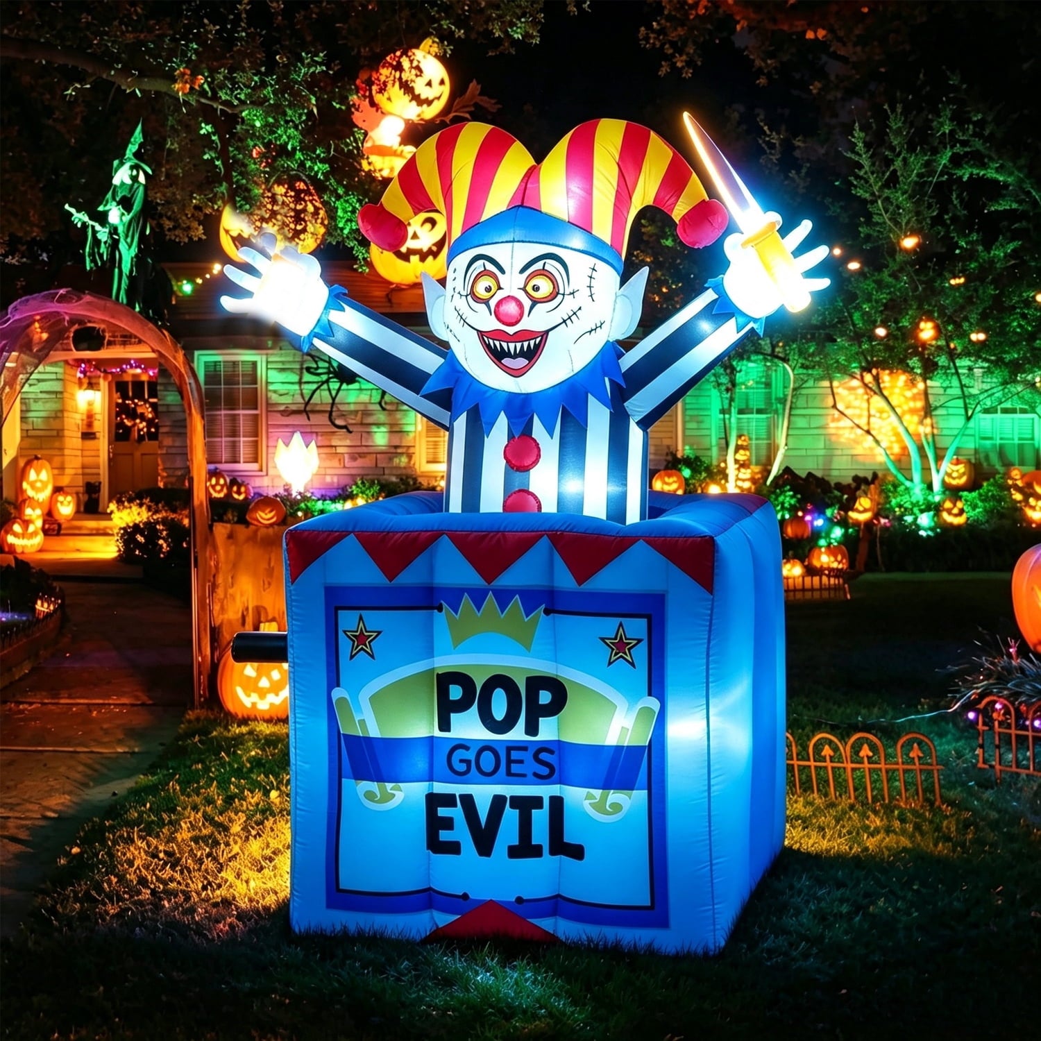 COCOBELA 6.6 FT Pop Up and Down Halloween Clown Inflatable,Carnival Clown in Box Inflatable with Built-in LED Lights, Blow Up Yard Decor for Circus Party Outdoor Lawn Garden