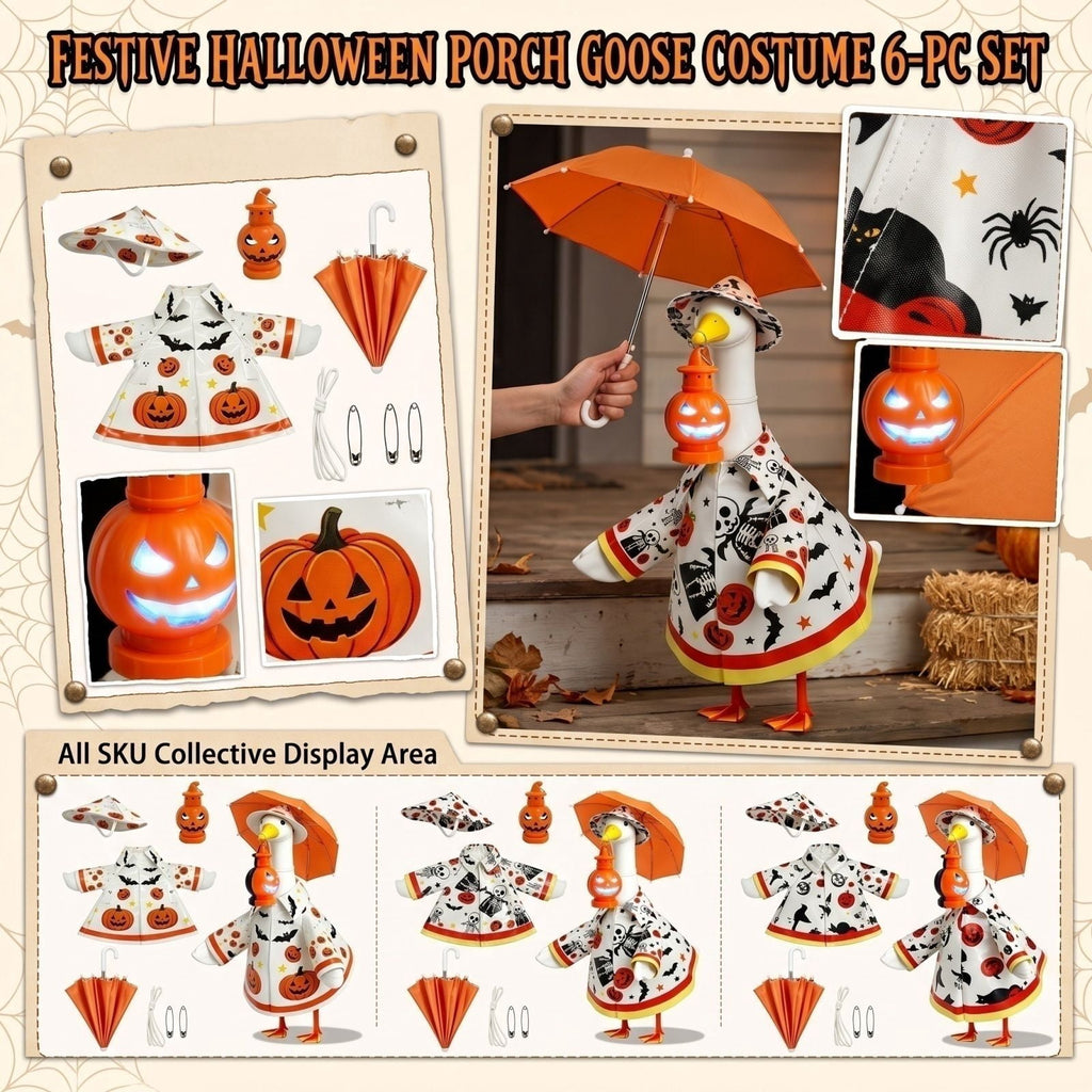 Bat Witch Hat Spiderweb Halloween Goose Clothes Fit 17/23In Cement Plastic Lawn Goose, Stylish Full Set for Outdoor Yard Patio Garden Seasonal Halloween Home Ornamental Arrangement
