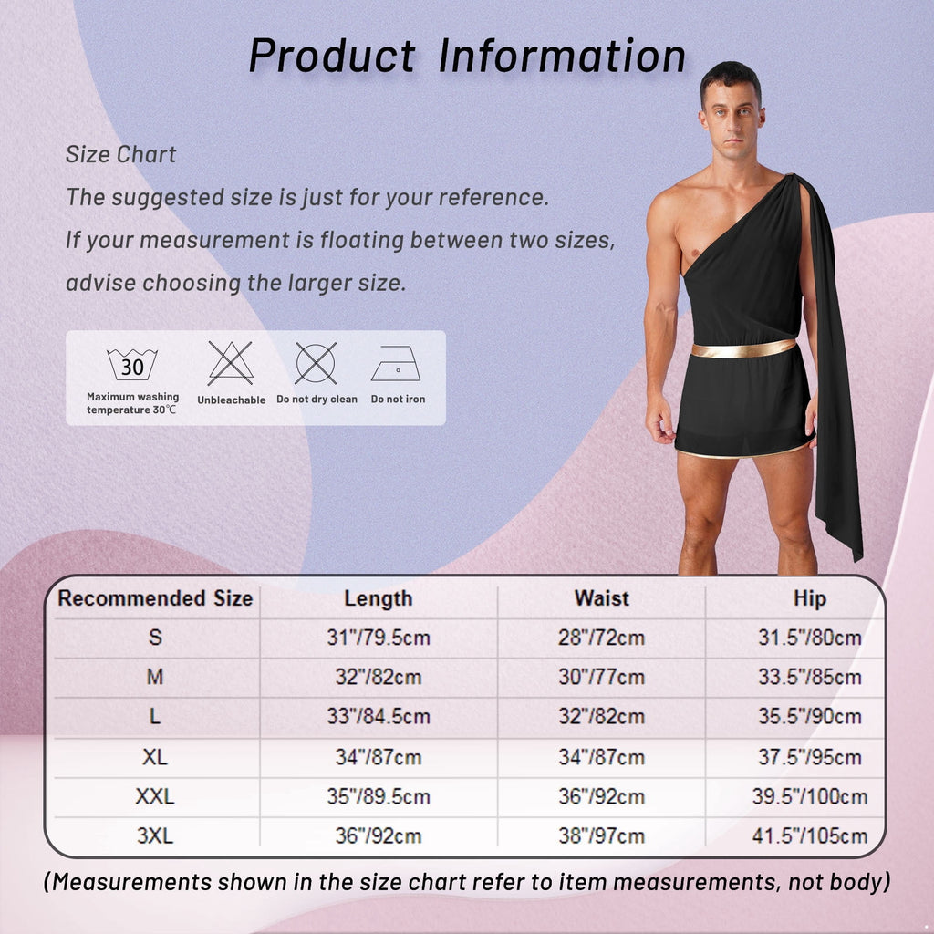 iiniim Adult Mens Halloween Cosplay Short Toga Ancient Roman Greek God Costume Jumpsuit with Slit Skirt A White S