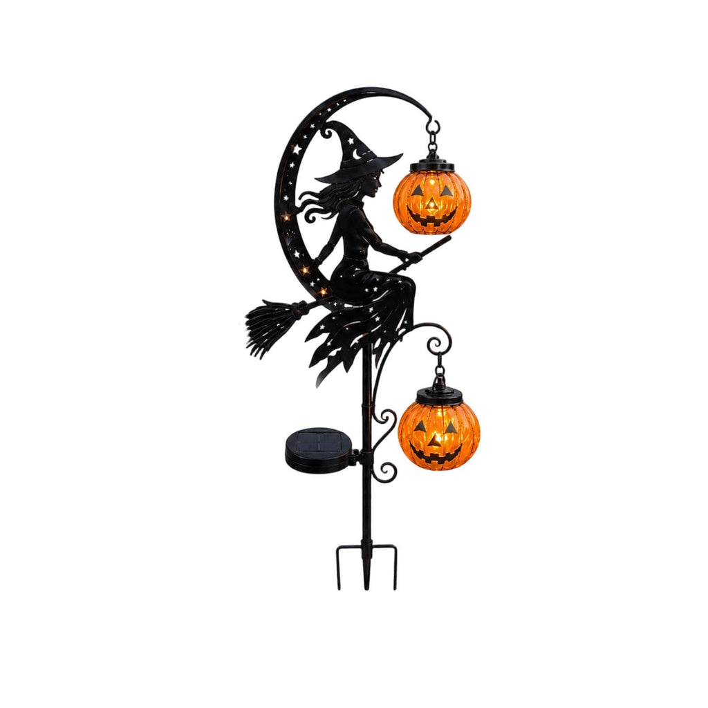 Halloween Crescent Moon Pumpkin Solar Stake Light, Star Hollow Cutout Ground Lamp, Anti Rust Halloween Decorations Party for Yard Walkway black