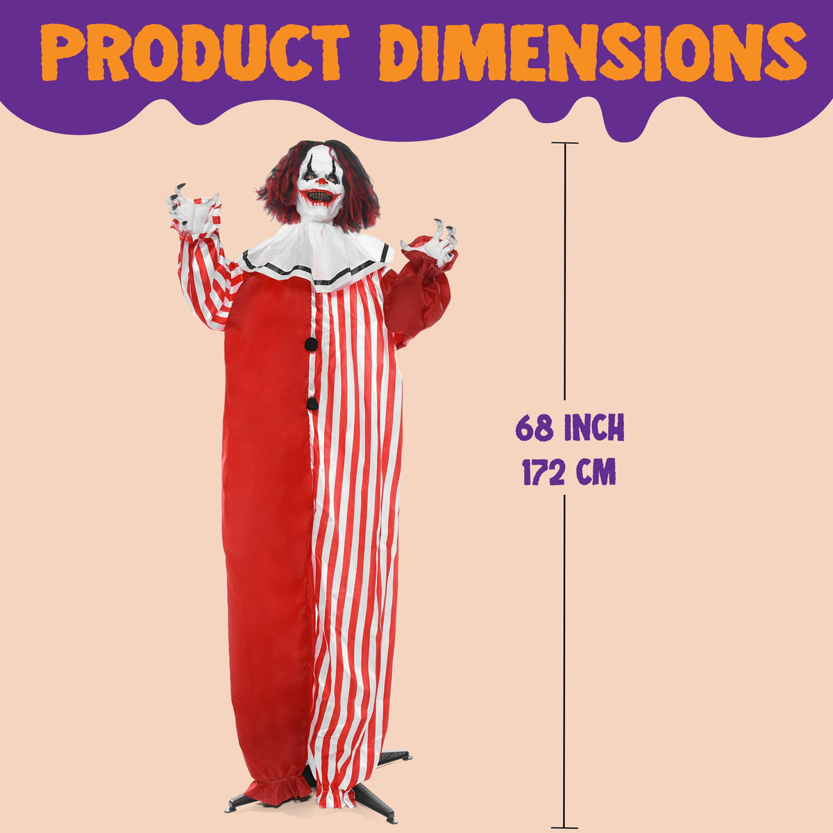 Joyfy 67" Standing Grim Reaper with Chain, Large Halloween Decorations Outdoor, Life Size Animatronics Skelton, Sound-Actived Party Decor with Creepy Sound & LED Eyes, Scary Haunted House Props