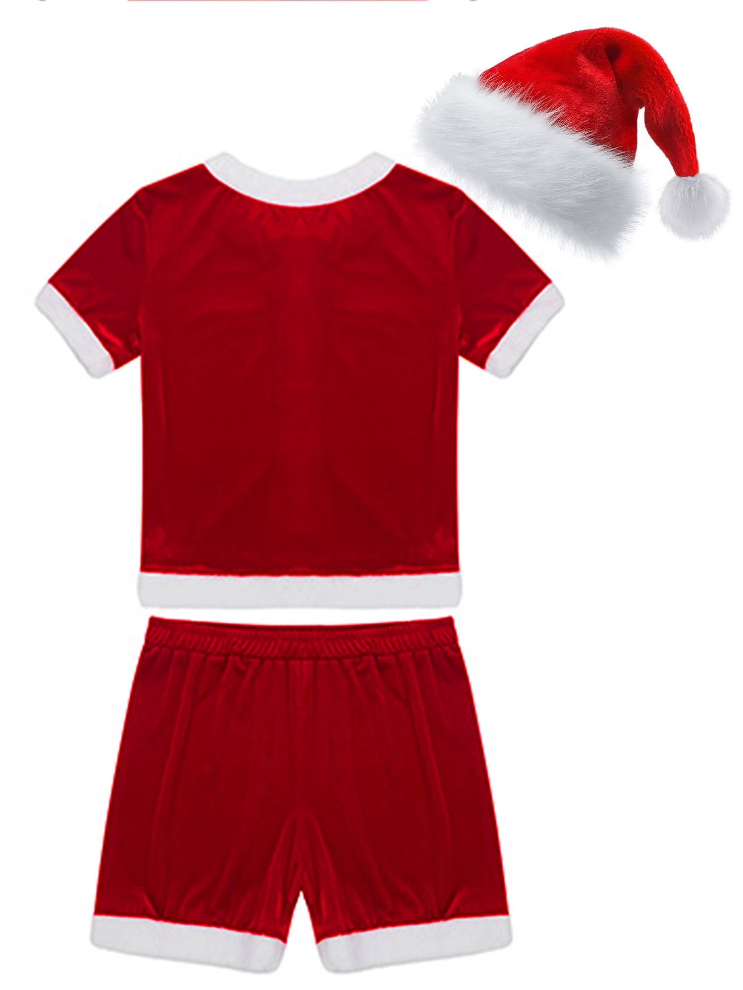TiaoBug Men Christmas Santa Claus Cosplay Costume Boxers Leotard Bodysuit with Hat Xmas Party Outfits B Red XL