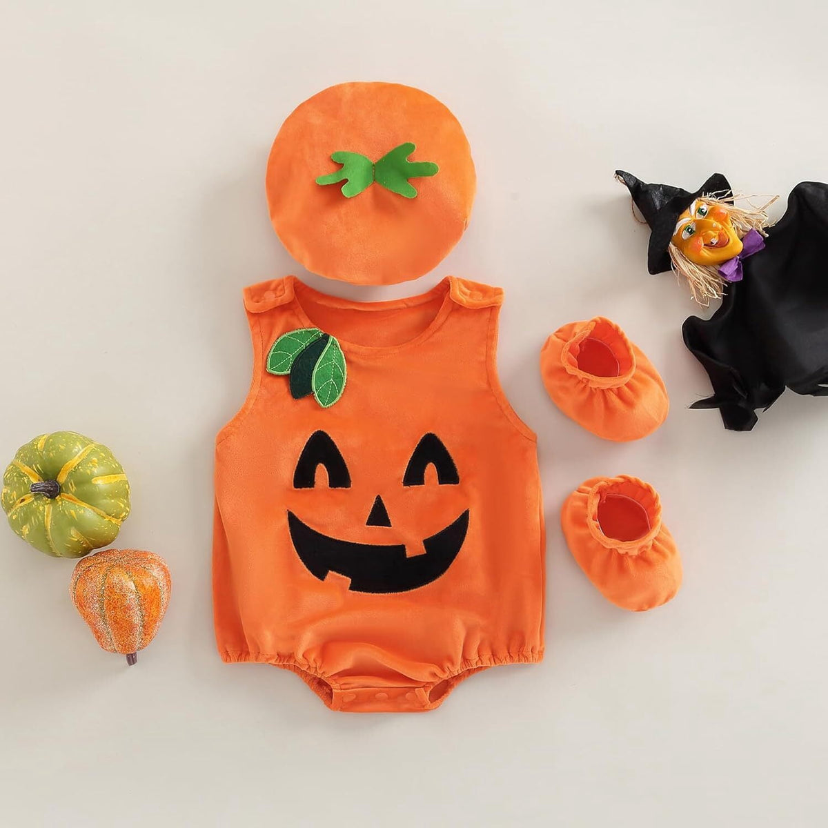 VETPW Baby Halloween Costume Pumpkin Costume Kids Newborn Outfit Pumpkin Romper with Hat for Toddlers Baby Girls Boys Infant Clothes Set 12-24 months