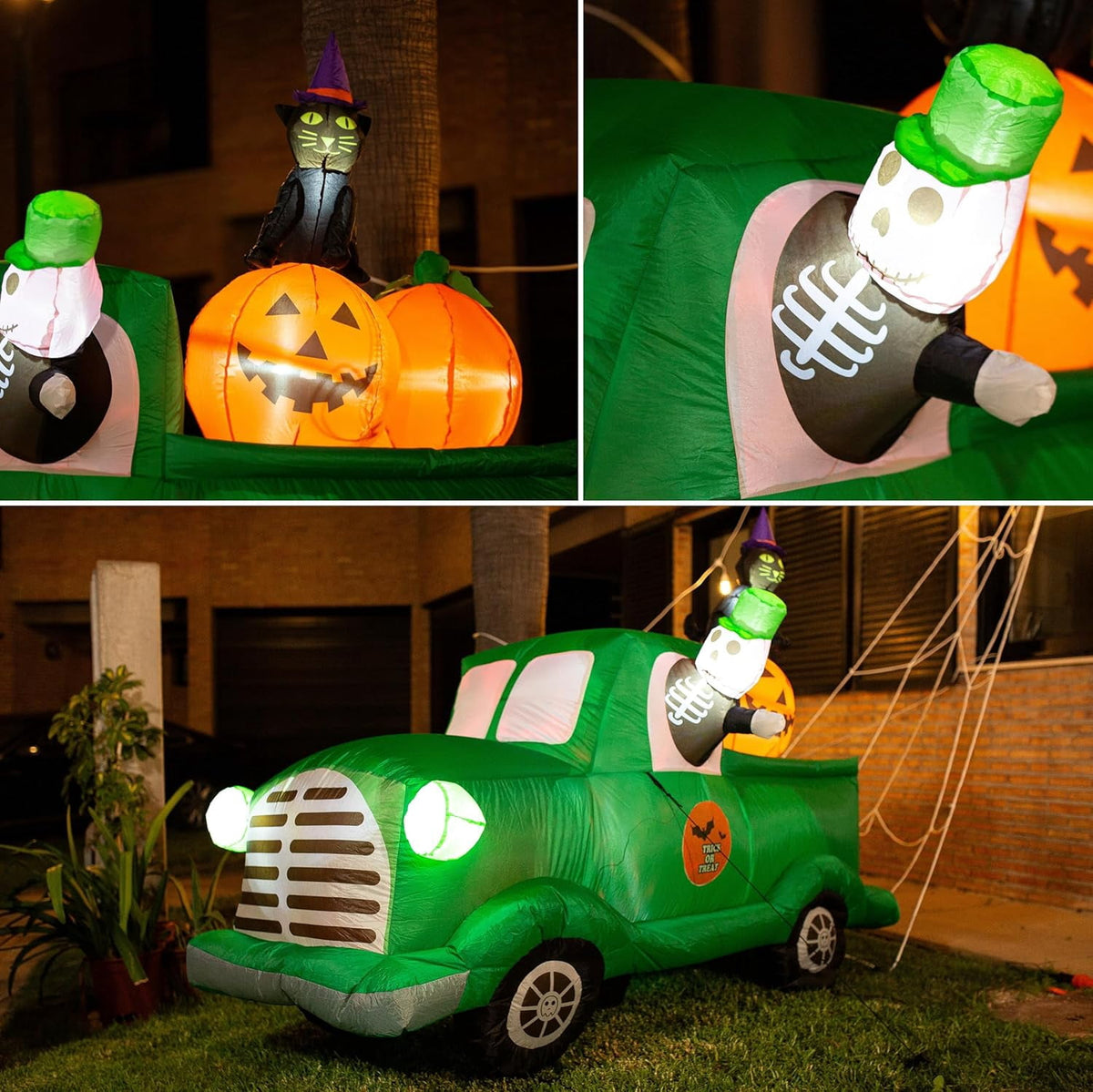 Zone Tech 7.5Ft Long Inflatable Ghost Car LED Lights Decor Halloween Outdoor Indoor Holiday Decorations, Giant Lawn Inflatable Garden Party Decoration and Halloween Blow up Green Car Yard Decor