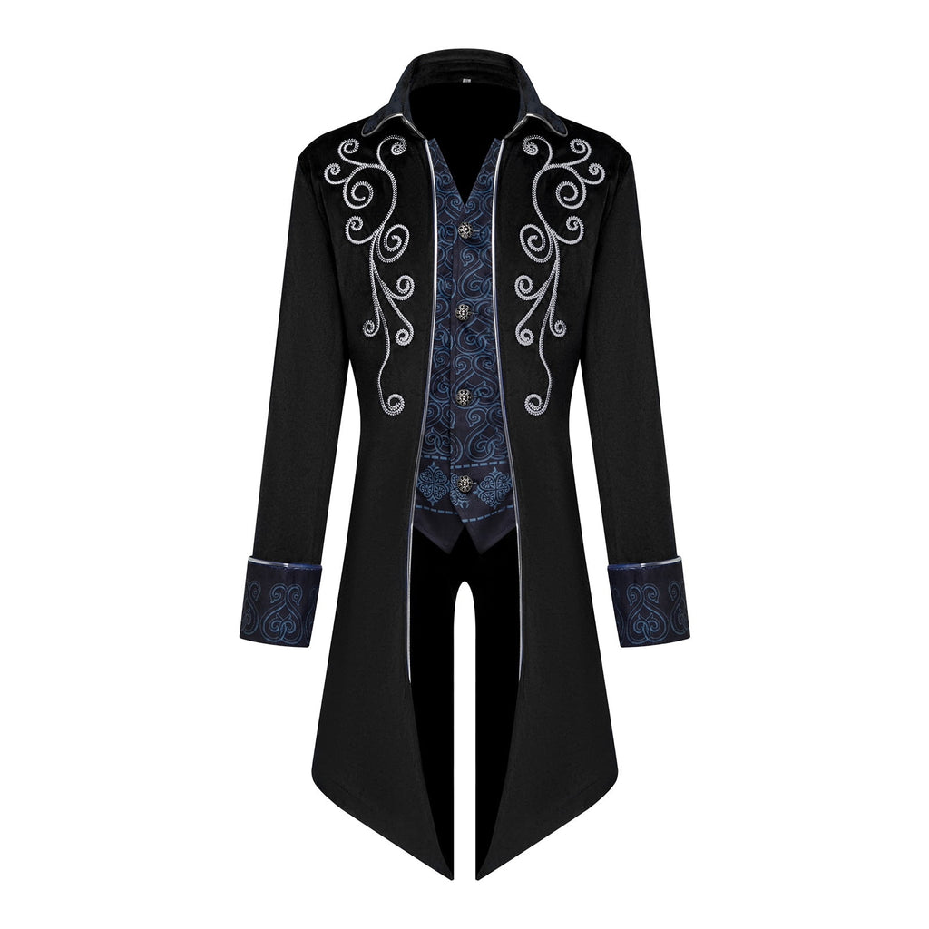 GYQMBT Men Medieval Steampunk Tailcoat Jacket Gothic Victorian Frock Coat Uniform Halloween Party Cosplay Gentleman Costumes, Blue, XL