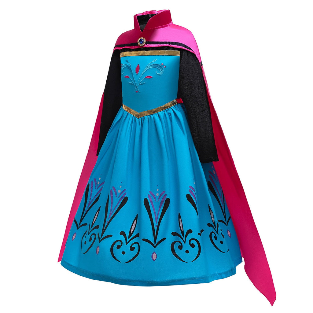 CHOYURME CHONYURM Girls Winter Princess Costume Dress with Cape Tiara Wand Full Accessory Set, Long Sleeve Party Gown for Halloween Birthday, Size 2-13