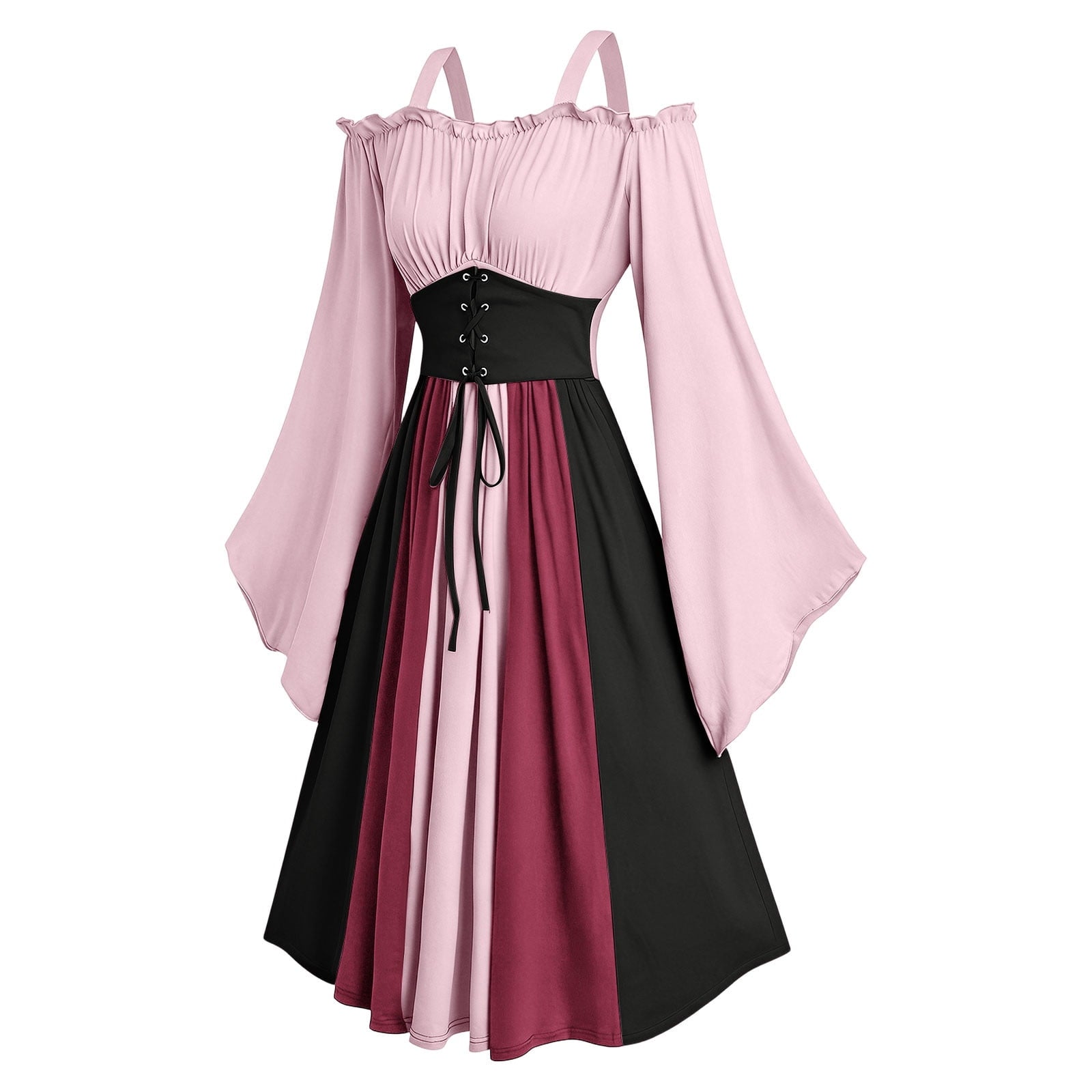Gothic Dresses for Women Medieval Renaissance Halloween Costume Lace Up Corset High Low Ruffle Hem Square Neck Vintage Gown
