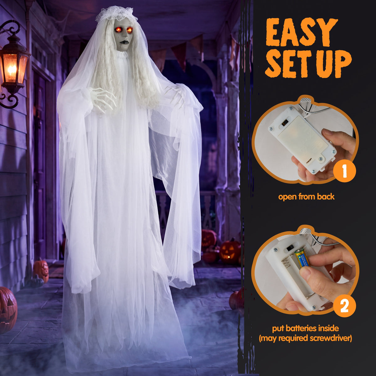 Joyfy 7.8 Ft(93.6 in) Halloween Grim Reaper Decorations Outdoor, Rotatable Flying Scream Scarecrow Skeleton Ghosts Decor for Graveyard Haunted House Props, Garden, Porch, Yard Lawn
