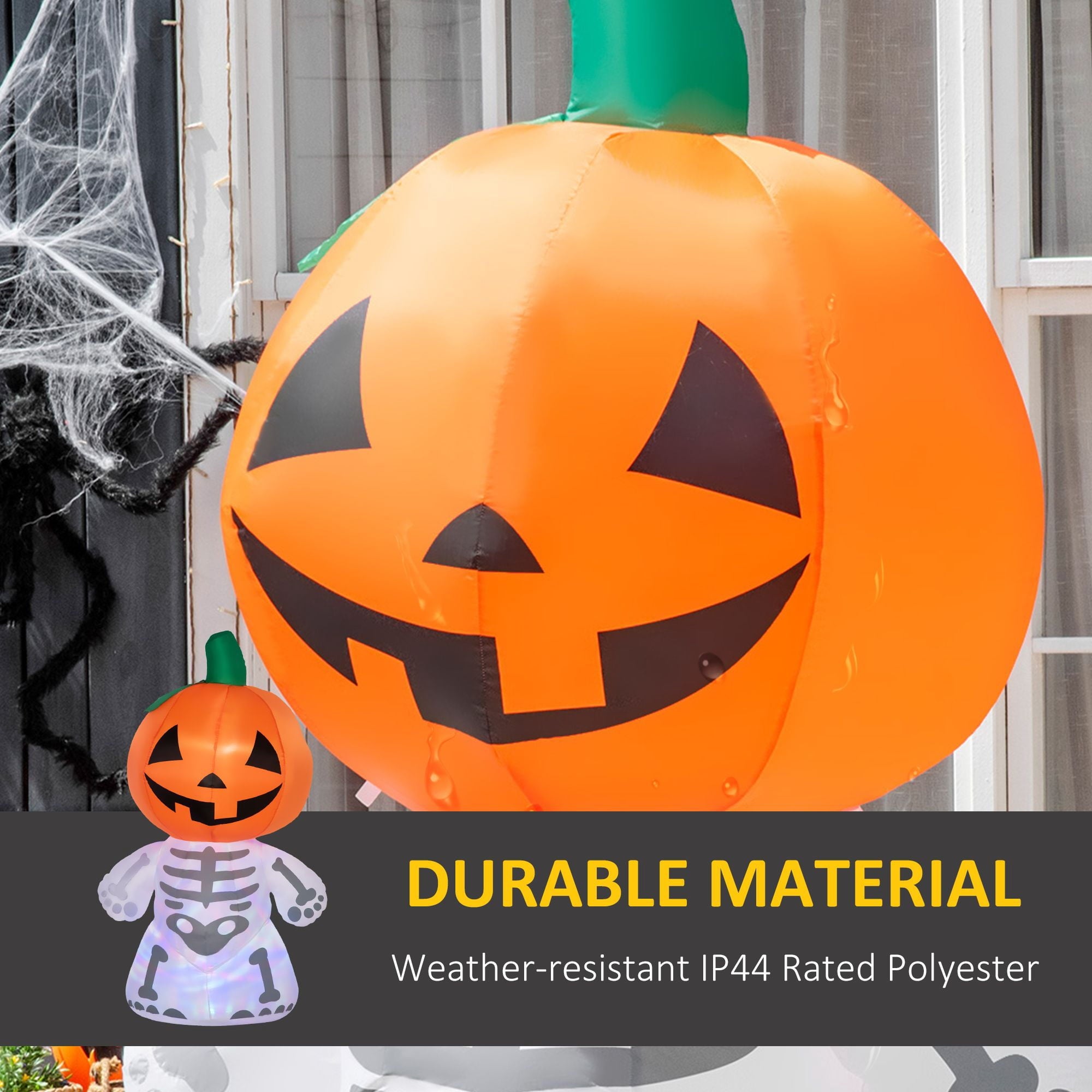 HOMCOM Inflatable Ghost with Pumpkin, Halloween Outdoor LED Lighted Yard Decoration, Waterproof