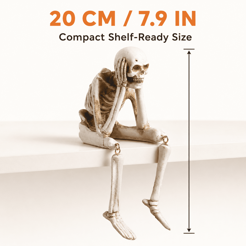 Halloween Decor Skeleton Statue Figurines Skull Decor See No Evil Hear No Evil Speak No Resin Skeleton Shelf Sitters Sitting Figurines for Home Kitchen Party Decor Table Ledge Edge Decorative (C)