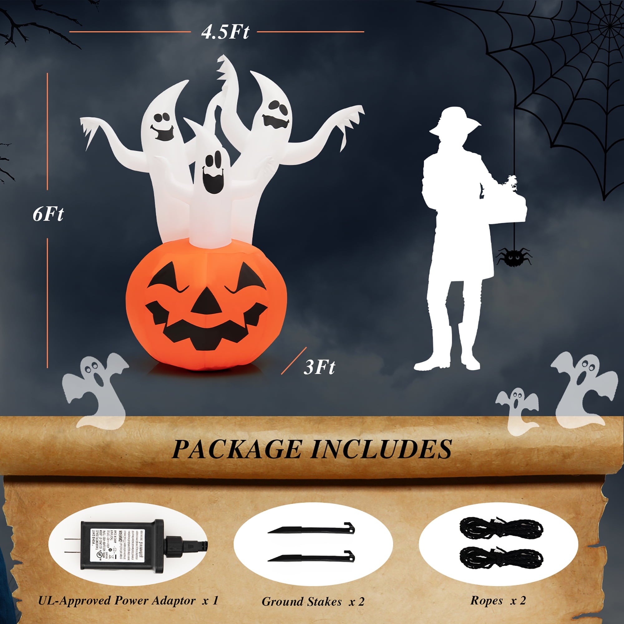 Costway 6 FT Inflatable Halloween Tree White Ghosts with Pumpkin Decor w/ Rotating Lamp