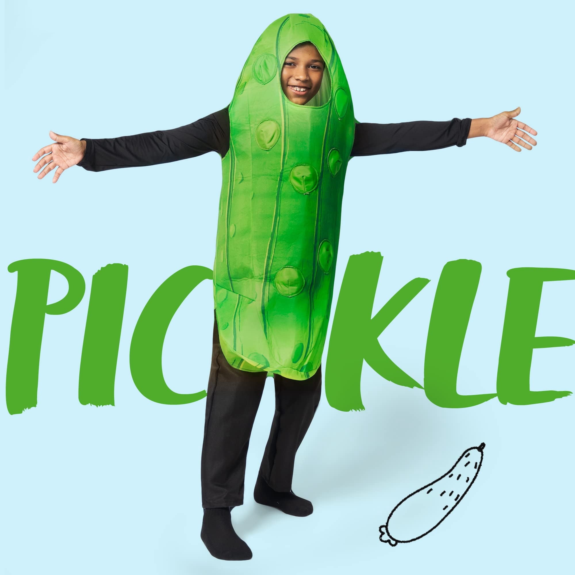 Joyfy Halloween Pickle Costume for Adult, Unisex Food Costume, Funny Costume for Men, Fruit Jumpsuit for Halloween Fancy Dress Costume